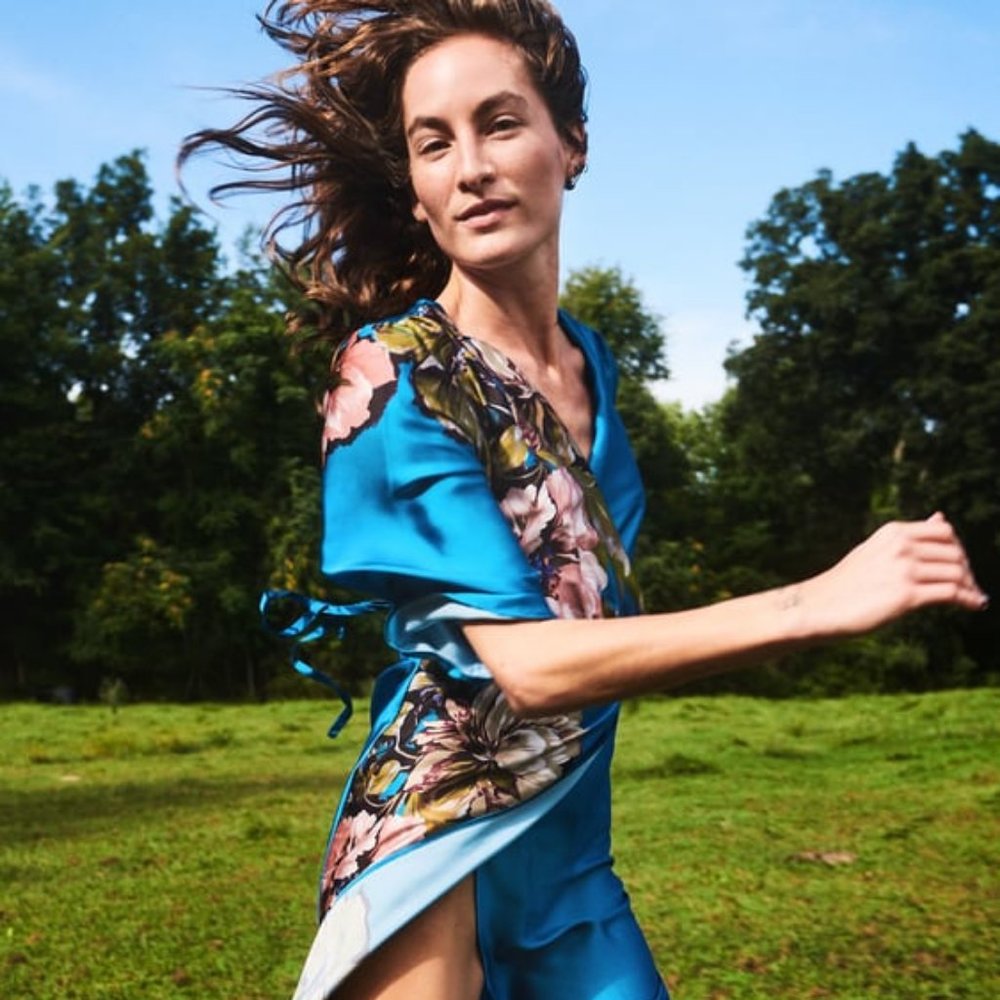 NWT ZARA Blue Floral Wrap Dress Midi